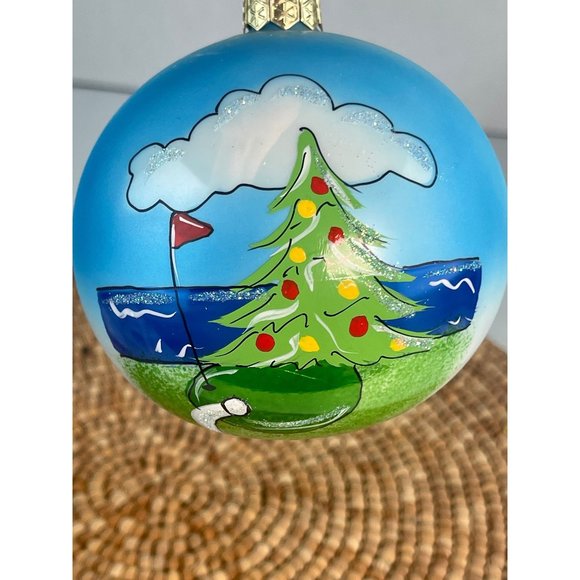 Mouth Blown Hand Painted Christmas Golfer Ornament, Vintage Golf Glass Holiday - Picture 1 of 8
